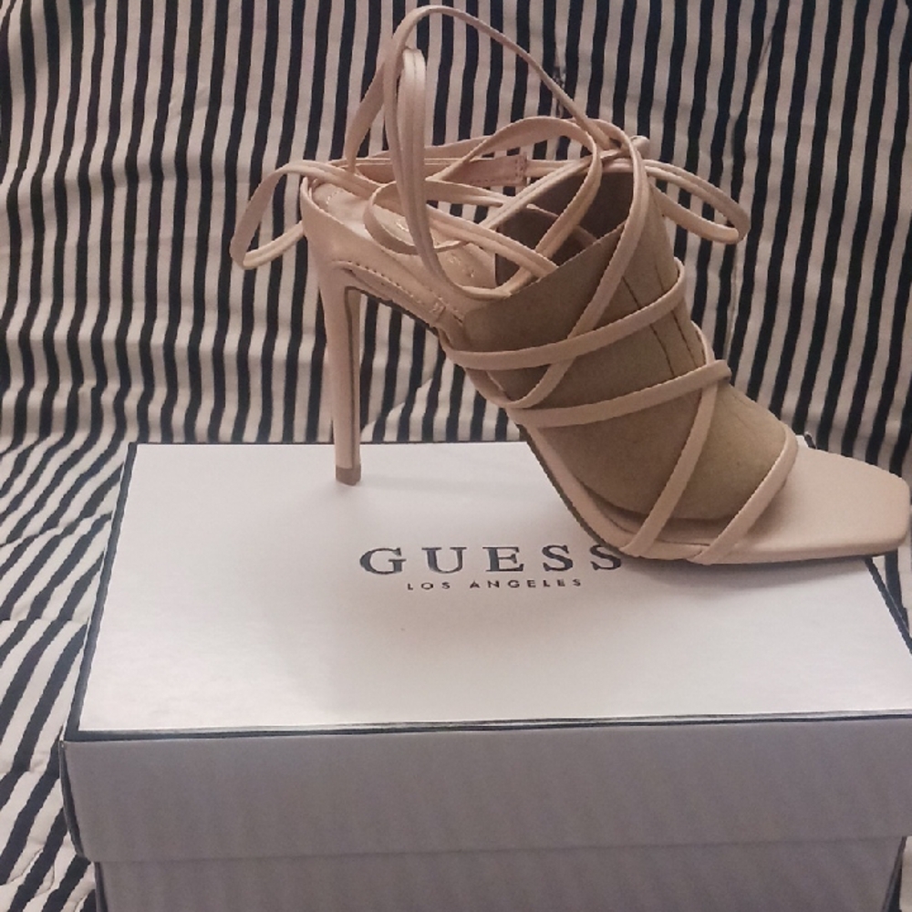 Guess Tan Strappy Heels Elegant Design
